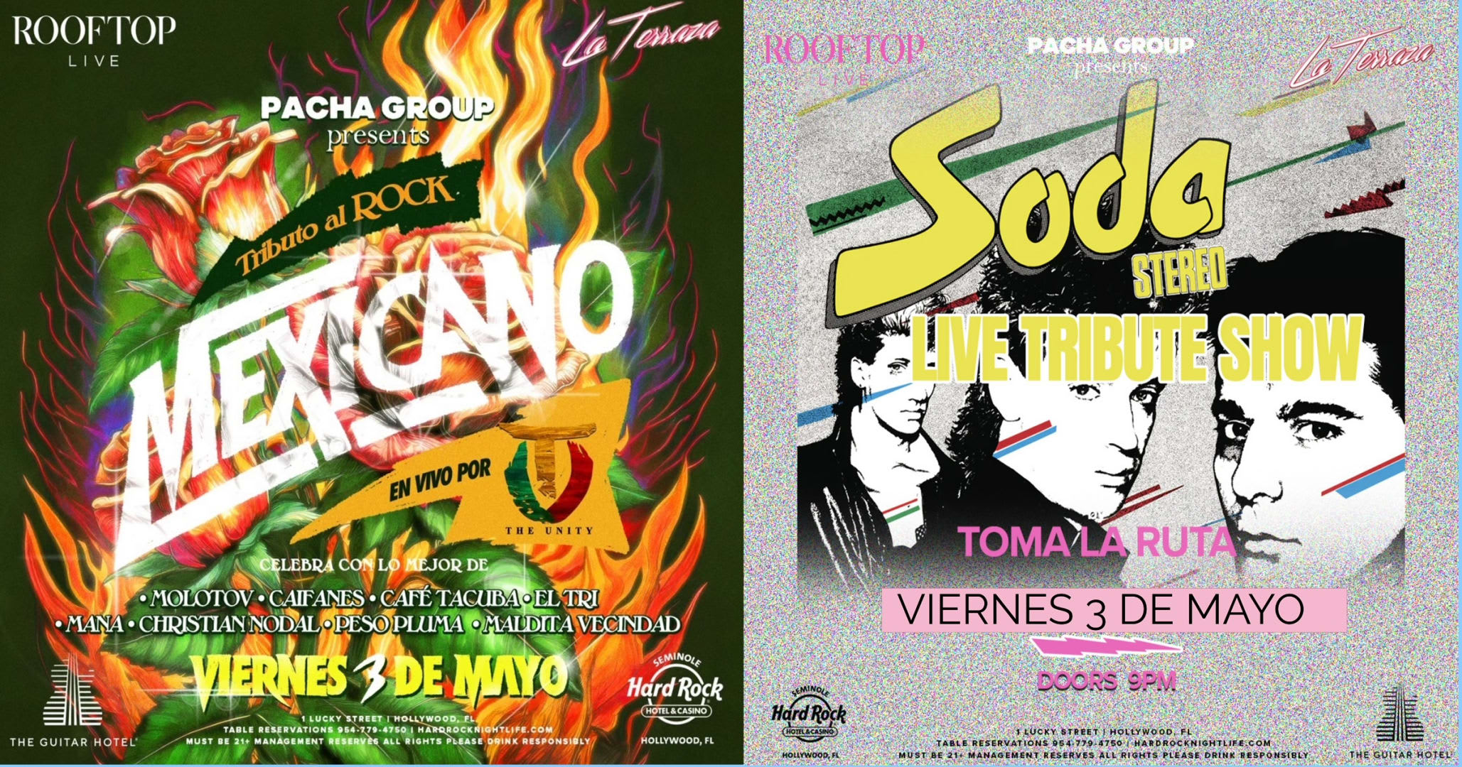 Event - TRIBUTO AL ROCK MEXICANO! Y TRIBUTO A SODA STEREO  Friday MAY 3rd @ ROOFTOP LIVE HARDROCK