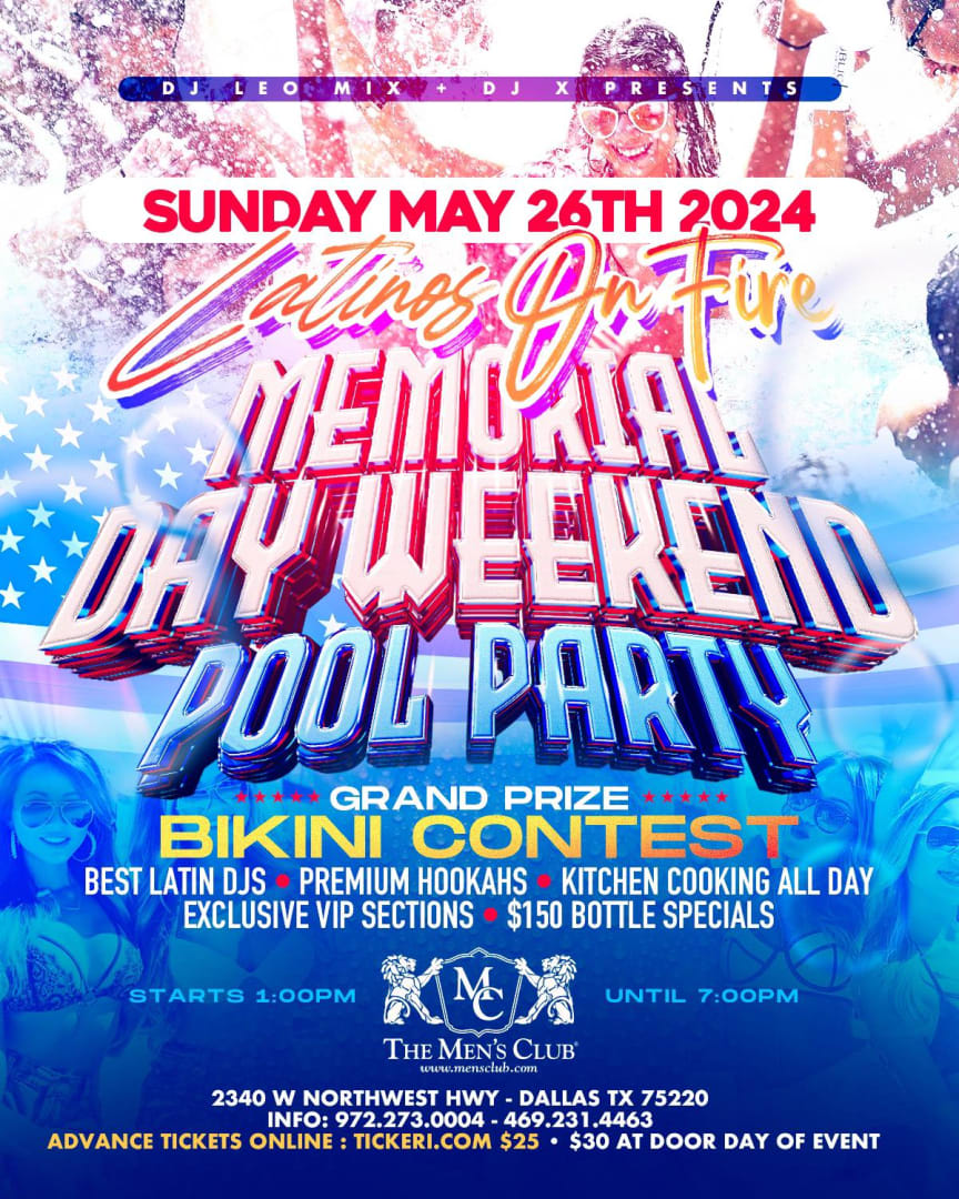 Event - LATIN MEMORIAL DAY POOL PARTY - Dallas, TX - Sun, May 26, 2024} | concert tickets