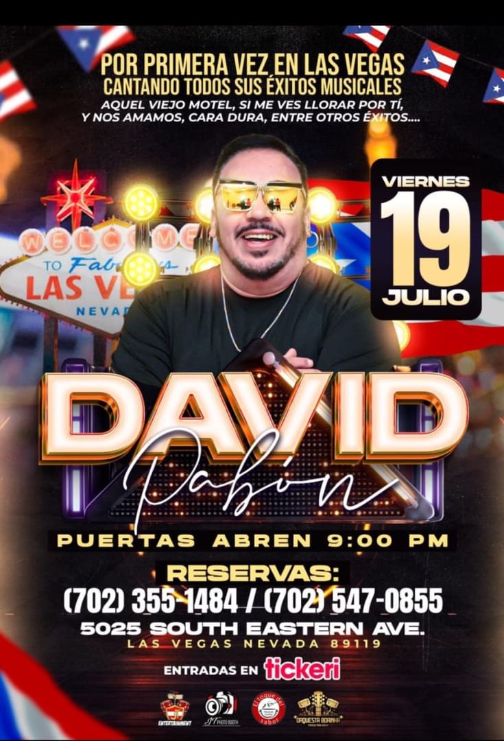 Event - DAVID PABON EN CONCIERTO POR PRIMERA VEZ EN LAS VEGAS! - Las Vegas, NV - Fri, July 19, 2024} | concert tickets