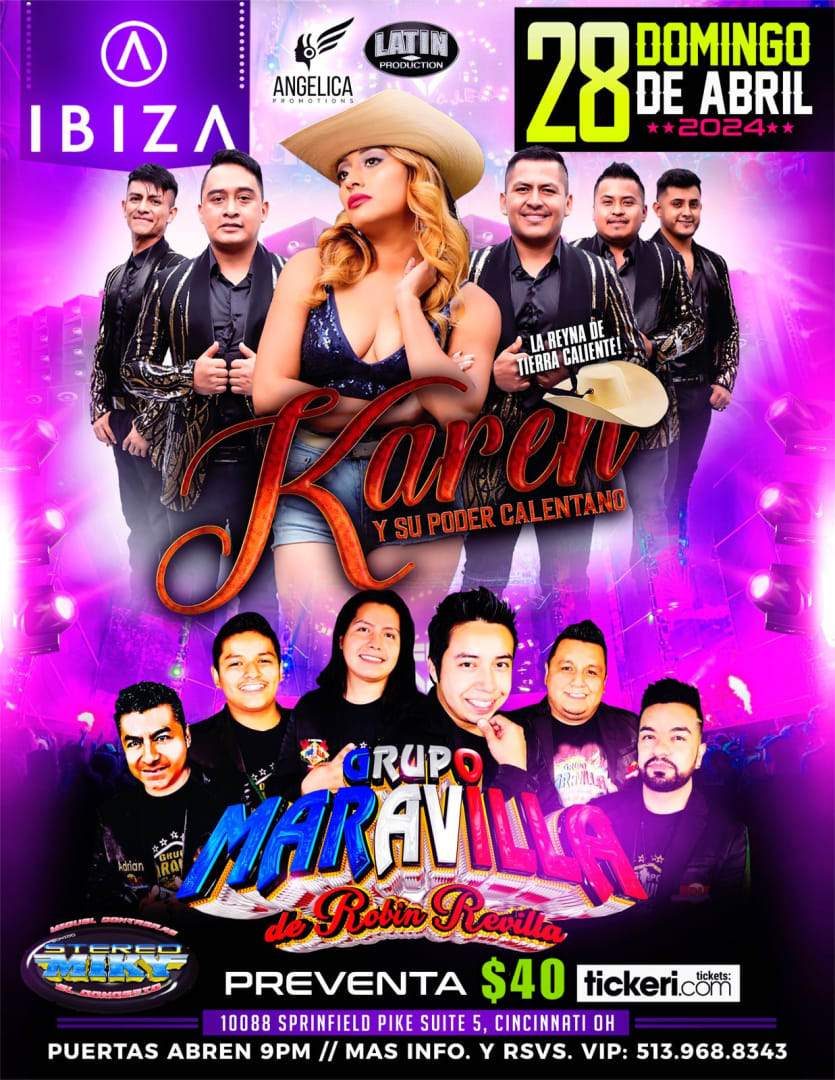 Event - Karen y su poder Calentano y Grupo Maravilla - CINCINNAT, OH - Sun, April 28, 2024} | concert tickets