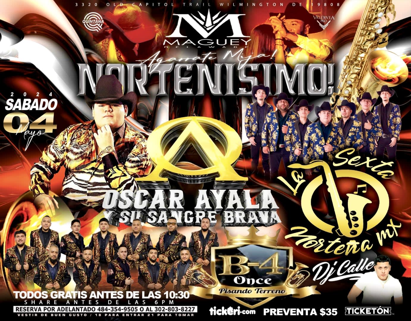 Event - NORTEÑISIMO ÓSCAR AYALA LA SEXTA NORTENA BANDA 411 - Wilmington, DE - sáb, 4 de mayo de 2024} | concert tickets