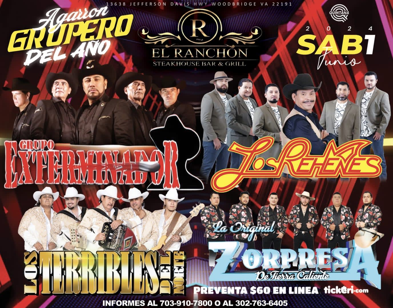 Event - GRUPO EXTERMINADOR LOS REHENES TERRIBLES DEL NORTE ZORPRESA DE TIERRA CALIENTE - Woodbridge, VA - sáb, 1 de junio de 2024} | concert tickets