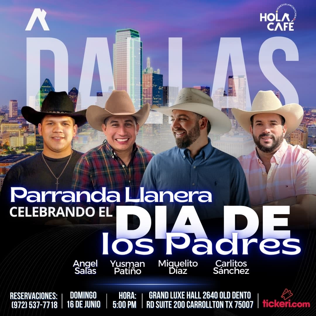 Event - PARRANDA LLANERA CON MIGUELITO DIAZ, YUSMAN PATIÑO, CARLITOS SANCHEZ , ANGEL SALAS Y MÁS ARTISTAS INVITADOS, LOS ESPERAMOS PARA DISFRUTAR DE UNA TARDE LLENA DE JOROPO Y SORPRESAS. - Carrollton, TX - dom, 16 de junio de 2024} | concert tickets