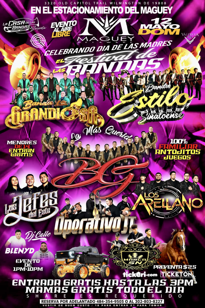 Event - FESTIVAL DIA DE LAS MADRES! BANDAS  - Wilmington, DE - dom, 12 de mayo de 2024} | concert tickets