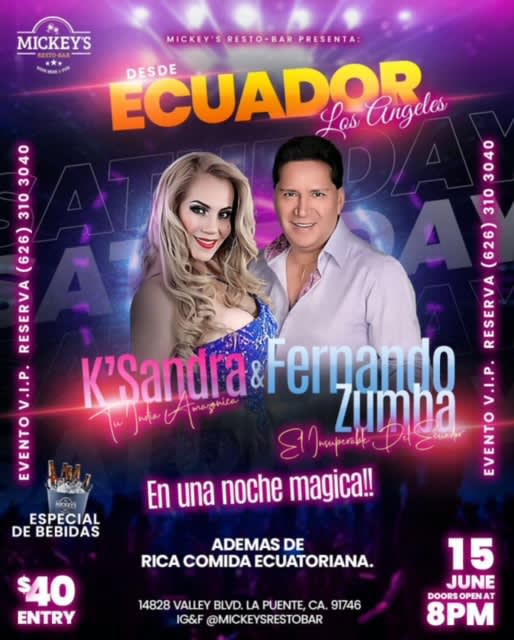 Event - K'Sandra & Fernando Desde Ecuador  - La Puente, ca - Sat, June 15, 2024} | concert tickets