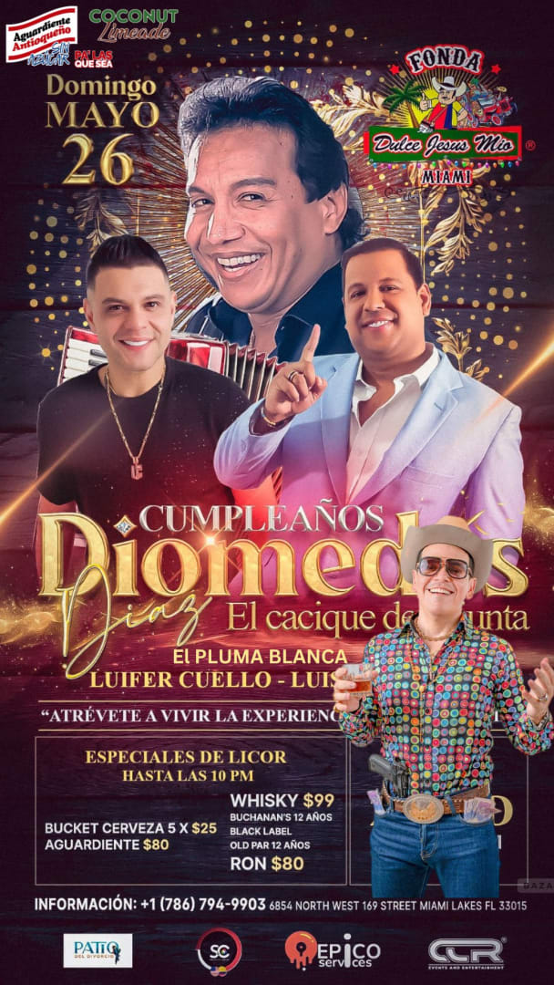 Event - HOMENAJE A DIOMEDES DIAZ - Hialeah, FL - dom, 26 de mayo de 2024} | concert tickets