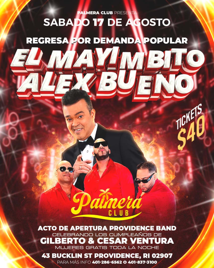Event - ALEX BUENO EN CONCIERTO | PALMERA CLUB | PROVIDENCE, RI - Providence, RI - Sat, August 17, 2024} | concert tickets