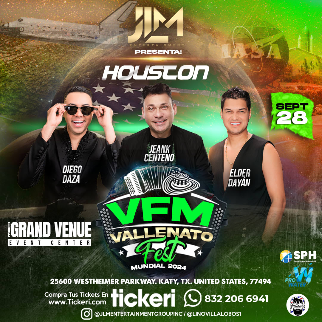 Event - Vallenato Fest Mundial - VFM USA 2024 - Houston (Texas) | JEANK CENTENO, ELDER DAYÁN DÍAZ y DIEGO DAZA ¡EN VIVO! - Katy, TX - sáb, 28 de septiembre de 2024} | concert tickets