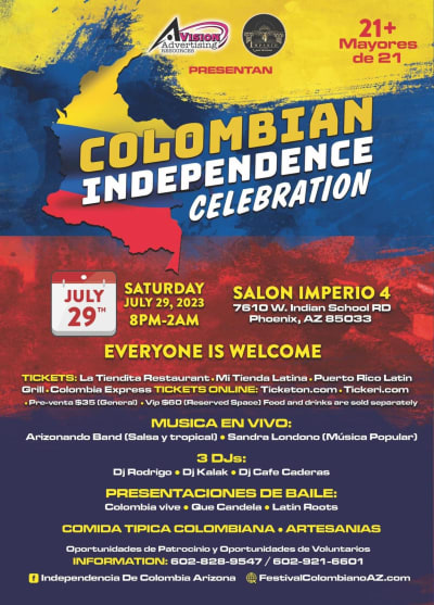 Event - CELEBRACION COLOMBIA INDEPENDENCE DAY ! PHOENIX ARIZONA - Phoenix, Arizona - July 29, 2023 | concert tickets