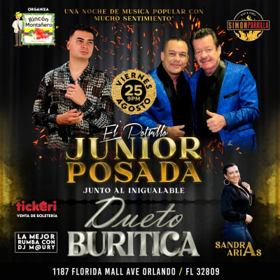 Event - JUNIOR POSADA EL POTRILLO & EL DUETO BURITICA - Orlando, Florida - August 25, 2023 | concert tickets