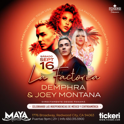 Event - LA FACTORIA DEMPHRA Y JOEY MONTANA EN  REDWOOD CITY - Redwood City, California - 16 de septiembre de 2023 | concert tickets