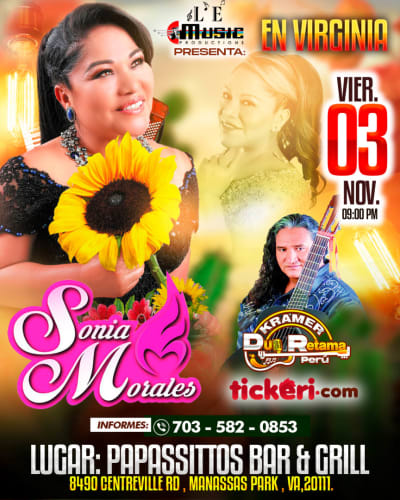 Event - SONIA MORALES en MANASSAS PARK -VIRGINIA  - Manassas Park, Virginia - November 3, 2023 | concert tickets