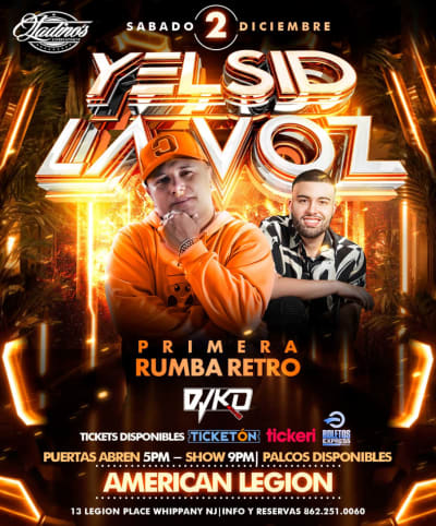 Event - YELSID LA VOZ- CANCELADO - Whippany, New Jersey - 2 de diciembre de 2023 | concert tickets