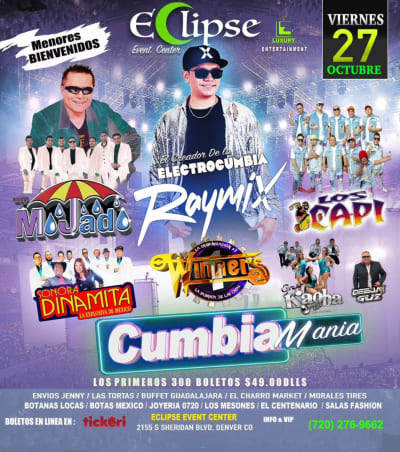 Event -  Cumbia Mania Fest Denver Raymix , mojado y mas !! - Denver, Colorado - 27 de octubre de 2023 | concert tickets