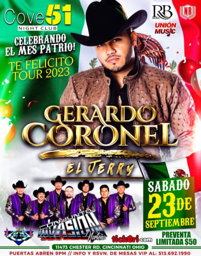 Event - GERARDO CORONEL , CONJUNTO INVASION NORTEÑA EN VIVO ! - Cincinnati, Ohio - September 23, 2023 | concert tickets