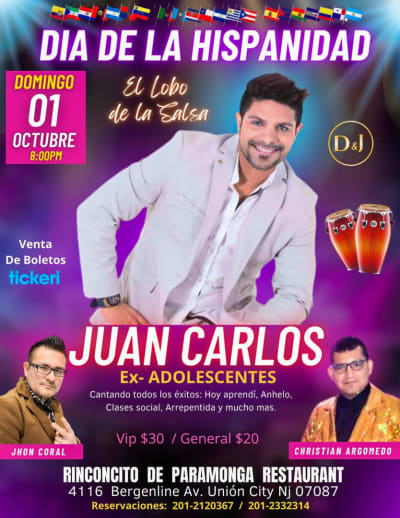 Event - JUAN CARLOS EL LOBO DE LA SALSA/EX- Adolescentes - Union City, New Jersey - 1 de octubre de 2023 | concert tickets