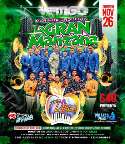 Event - MARIMBA ORQUESTA LA GRAN MANZANA , ORQUESTA SIGUE TU RITMO EN VIVO ! - Houston, Texas - 26 de noviembre de 2023 | concert tickets