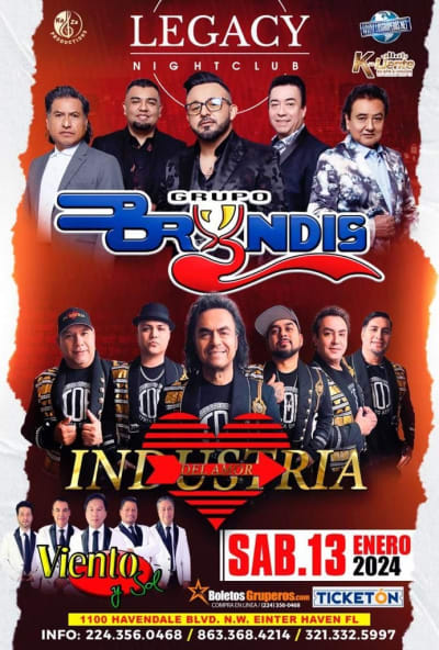 Event - GRUPO BRYNDIS , VIENTO Y SOL , INDUSTRIA DEL AMOR EN VIVO ! - Winter Haven, Florida - 13 de enero de 2024 | concert tickets