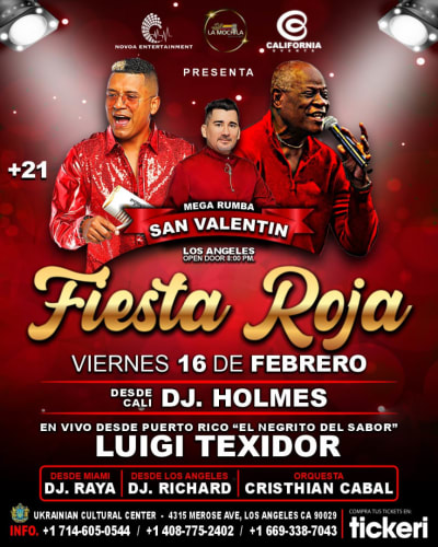 Event - FIESTA ROJA ! LUIGI TEXIDOR EL NEGRITO DEL SABOR EN VIVO ! - Lo Angeles, California - February 16, 2024 | concert tickets