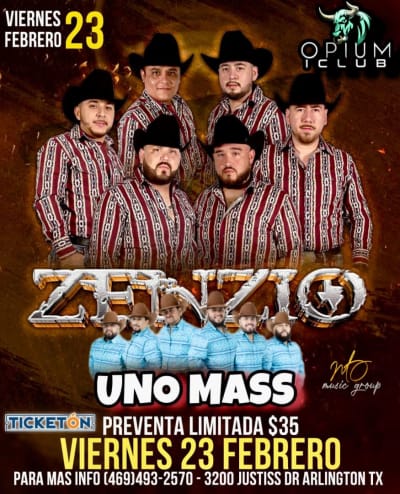 Event - ZENZIO EN CONCIERTO JUNTO A UNO MAS - DALLAS -POSTPONED  - Arlington, Texas - February 23, 2024 | concert tickets