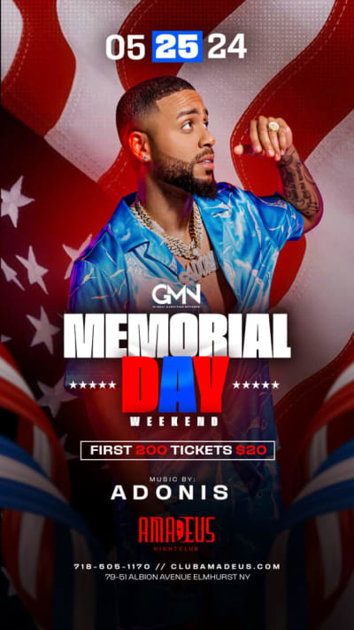 Event - Memorial Day Weekend DJ Adoni Live At Amadeus Nightclub - Queens, New York - May 25, 2024 | concert tickets