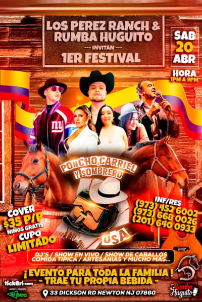 Event - Festival Del Poncho, carriel y sombrero***POSTPONED*** - Newton, New Jersey - 13 de abril de 2024 | concert tickets