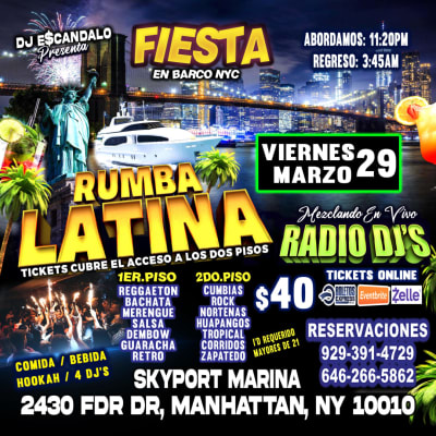 Event - Fiesta En Barco + Radio Dj's + Dos Pisos De Musica Diferente Un Solo Precio - New York, New York - March 29, 2024 | concert tickets