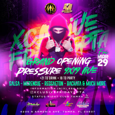 Event - Pressure 9x19 Live + Grand Opening of Exclusive Fridays - Tampa, Florida - 29 de marzo de 2024 | concert tickets