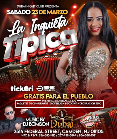 Event - LA INQUIETA TIPICA  - Camden, New Jersey - 23 de marzo de 2024 | concert tickets