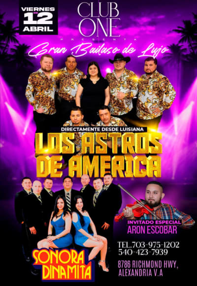 Event - LOS ASTROS DE AMERICA Y LA SONORA DINAMITA EN CONCIERTO EN CLUB ONE ALEXANDRIA  - Alexandria, Virginia - April 12, 2024 | concert tickets