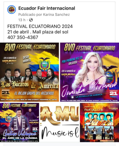 Event - FESTIVAL ECUATORIANO-GASTRONOMIA TIPICA - Kissimmee, FLORIDA - 21 de abril de 2024 | concert tickets