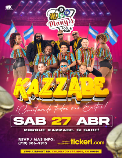 Event - Kazzabe En Vivo - Colorado Springs (Many's Pool and Bar) - Colorado Springs, Colorado - 27 de abril de 2024 | concert tickets