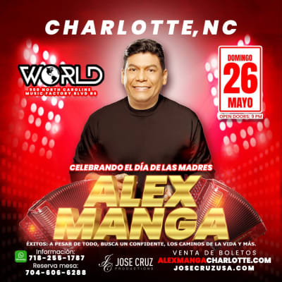 Event - ALEX MANGA EN CONCIERTO - CHARLOTTE, NC - MAYO 26 - JCP - Charlotte, North Carolina - May 26, 2024 | concert tickets