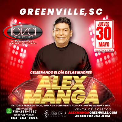 Event - ALEX MANGA EN CONCIERTO - GREENVILLE, SC - MAYO 30 - JCP - Greenville, South Carolina - May 30, 2024 | concert tickets