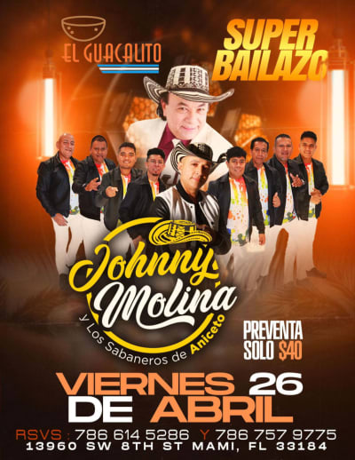 Event - Johnny Molina y Los Sabaneros de Aniceto - Miami, Florida - 26 de abril de 2024 | concert tickets