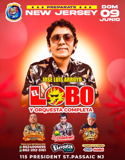 Event - JOSE LUIS ARROYO EL LOBO Y ORQUESTA COMPLETA EN VIVO ! - Passaic, New Jersey - June 9, 2024 | concert tickets