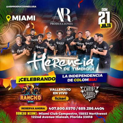 Event - HERENCIA DE TIMBIQUI GIRA "TE INVITO" CELEBRANDO LA INDEPENDENCIA DE COLOMBIA EN MIAMI - Hialeah, Florida - July 21, 2024 | concert tickets