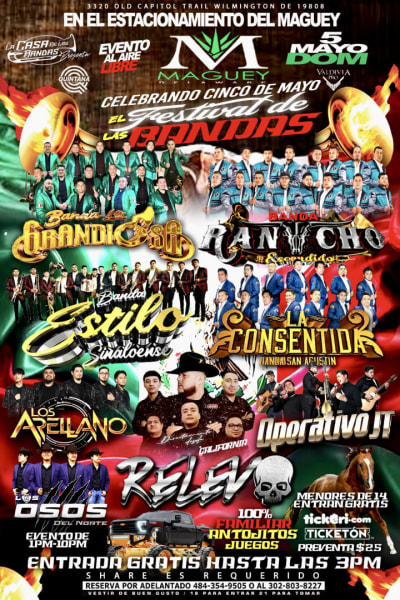 Event - EL FESTIVAL DE LAS BANDAS EVENTO AL AIRE LIBRE 5 DE MAYO! - Wilmington, Delaware - May 5, 2024 | concert tickets