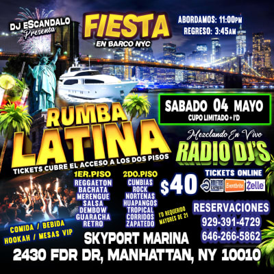 Event - LATIN BOAT PARTY + RADIO DJ'S + MANHATTAN NY - 4 MAYO - New York, New York - May 4, 2024 | concert tickets