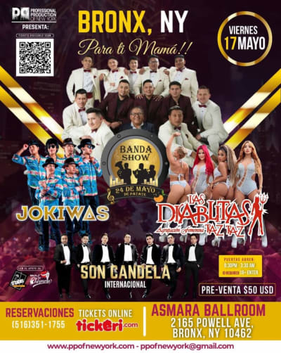 Event - Banda 24 de Mayo/Las Diablitas/Jokiwas/Son CandelaCelebrando el Mes de las Madres Bronx - BRONX , New York - 17 de mayo de 2024 | concert tickets