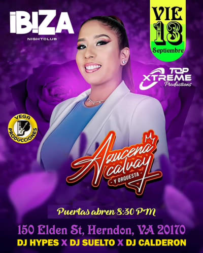 Event - Azucena calvay y orquesta viernes 13 de septiembre en concierto Ibiza night club  - Herndon, Virginia - September 13, 2024 | concert tickets