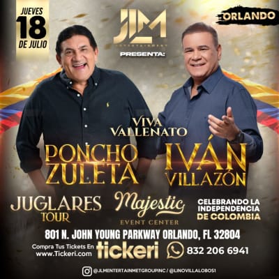 Event - PONCHO ZULETA + IVAN VILLAZON ¡EN CONCIERTO! JUGLARES TOUR 2024 - Orlando (Florida) - Orlando, Florida - July 18, 2024 | concert tickets