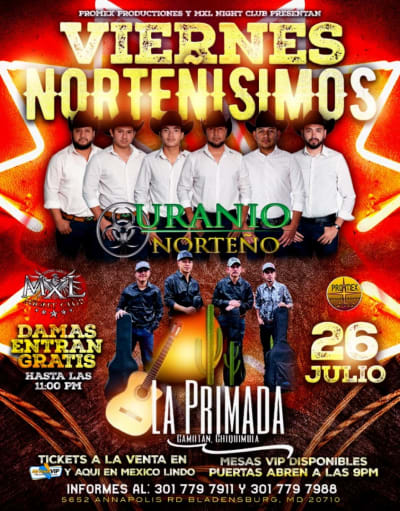 Event - URANIO NORTEÑO / LA PRIMADA  - Bladensburg, Maryland - July 26, 2024 | concert tickets