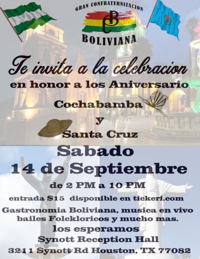 Event - Celebrando a Cochabamba y Santa Cruz  - Houston, Texas - September 14, 2024 | concert tickets