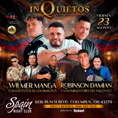 Event - La Parranda Vallenata con Los Inquietos Del Vallenato, Robinson Damian Con Los Embajadores, Wilmer Manga y Los Diablitos Del Vallenato Columbus,OH - Columbus, Ohio - 23 de agosto de 2024 | concert tickets