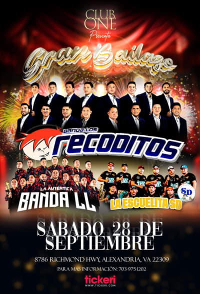 Event - BANDA LOS RECODITOS, LA ESCUELITA SD Y LA AUTÉNTICA BANDA LL - Alexandria, Virginia - 28 de septiembre de 2024 | concert tickets