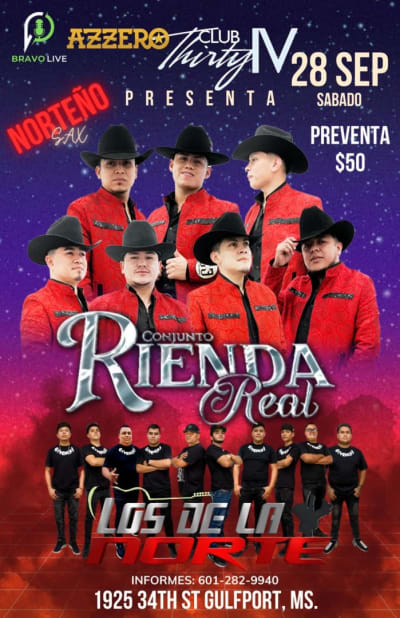 Event - CONJUNTO RIENDA REAL Y LOS DE LA NORTE - Gulfport, Mississippi - 28 de septiembre de 2024 | concert tickets