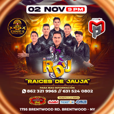 Event - ERNIE PRODUCCTIONS PRESENTA RAICES DE JAUJA EN VIVO! - Brentwood, New York - 2 de noviembre de 2024 | concert tickets