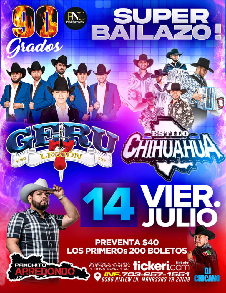 Event - GERU Y SU LEGION 7 - PANCHITO ARREDONDO - ESTILO CHIHUAHUA - Manassas, Virginia - July 14, 2023 | concert tickets