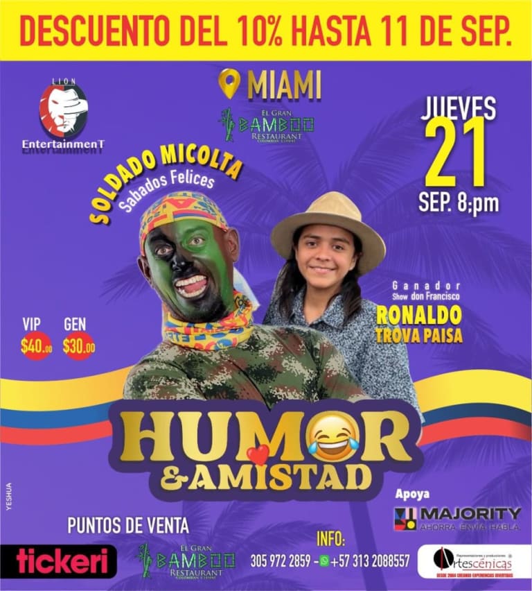 Event - HUMOR Y AMISTAD EN EL GRAN BAMBOO - Miami, Florida - September 21, 2023 | concert tickets